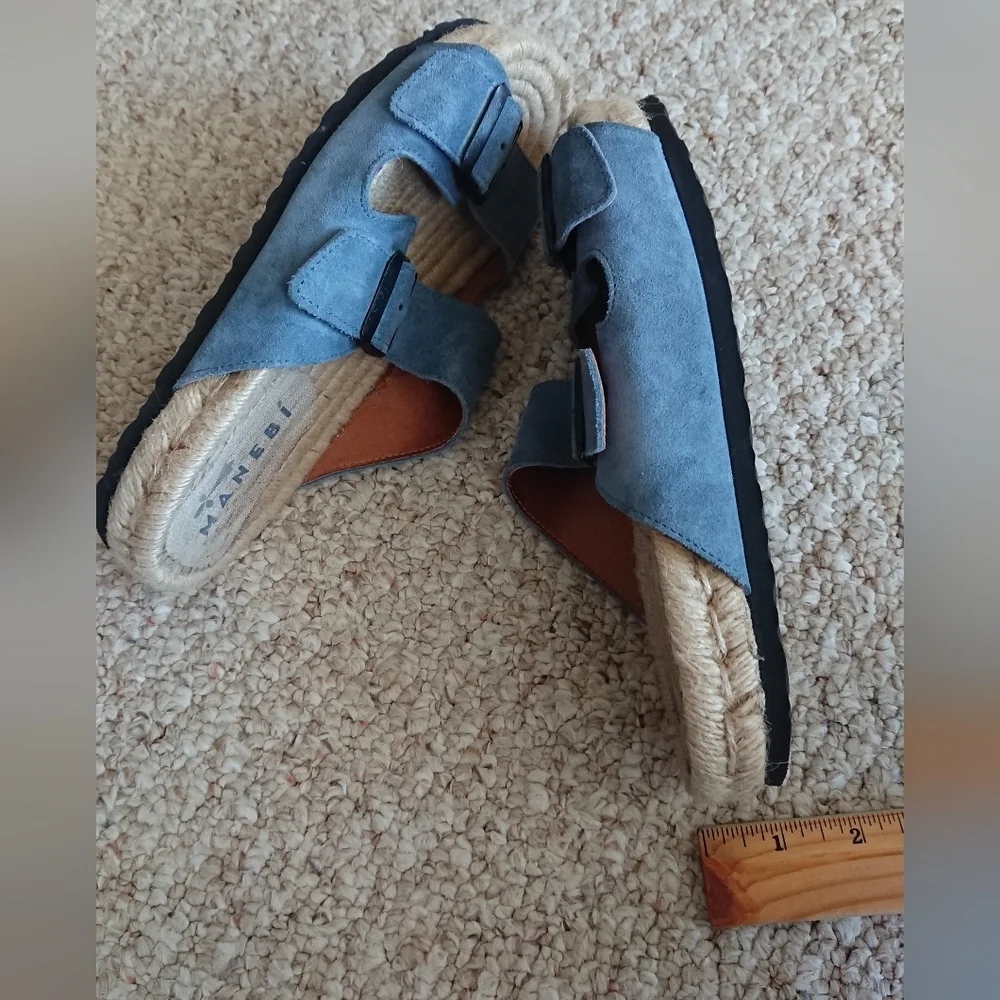 Manebi Nordic Espadrille blue suede Slides size 6.5